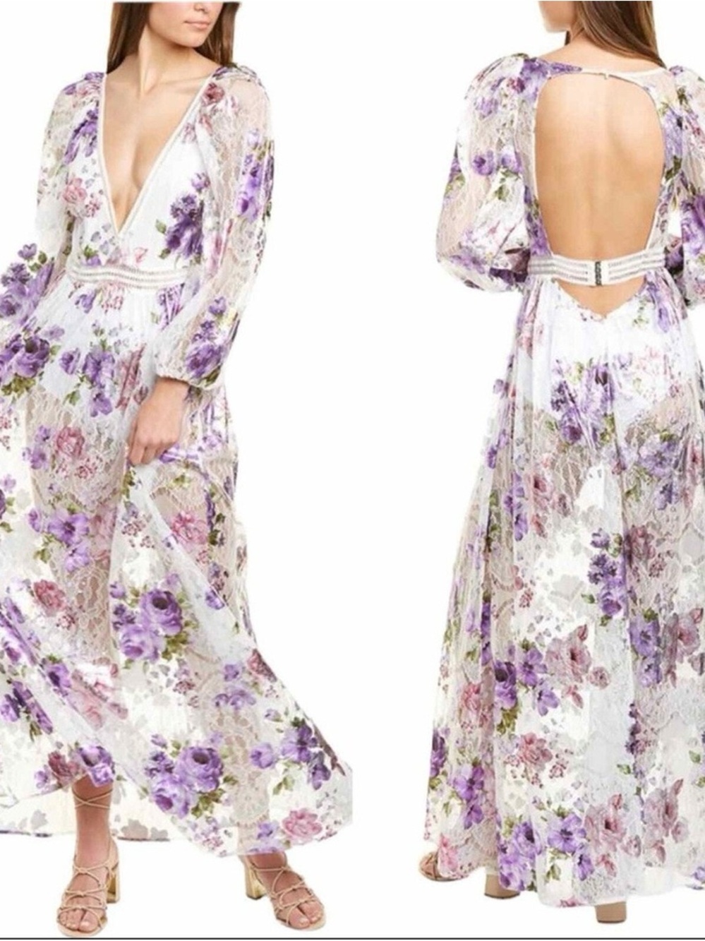For love and lemons wildflower foil gown maxi dress L - Picture 2 of 5